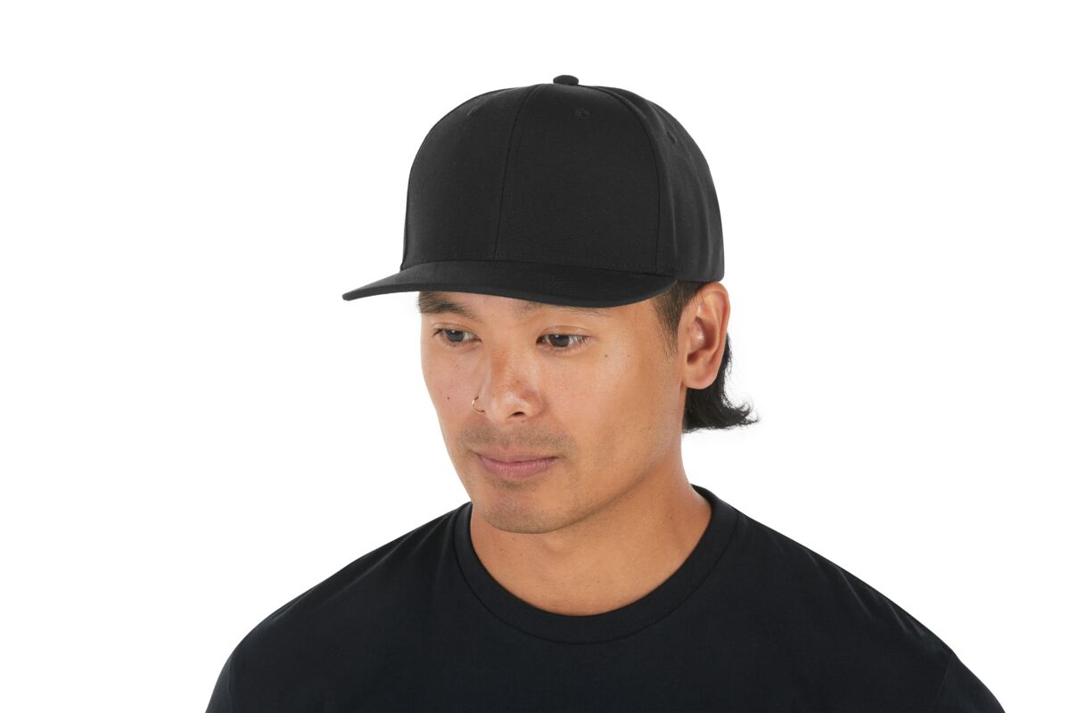 recycled-poly-classic-6-panel-hat-g4 WebPDP-HAT001002_Recycled_Poly_Classic_6Panel_Hat_Black_Studio_Harper_Studios_0723_Side_2__HAT001002OS.jpg