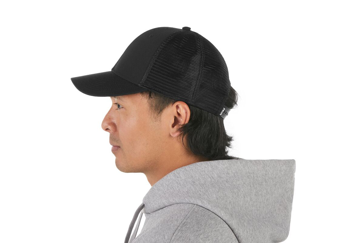 recycled-poly-low-profile-trucker-hat-p3 WebPDP-HAT002002_Recycled_Poly_Low_Profile_Trucker_Hat_Black_Studio_Harper_Studios_0723_Back__HAT002002OS.jpg